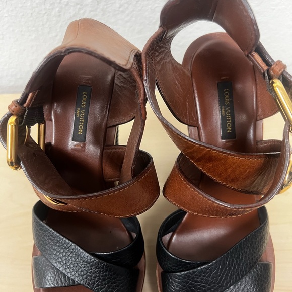 Louis Vuitton Two Tone Leather Wedge Sandals - Picture 3 of 10